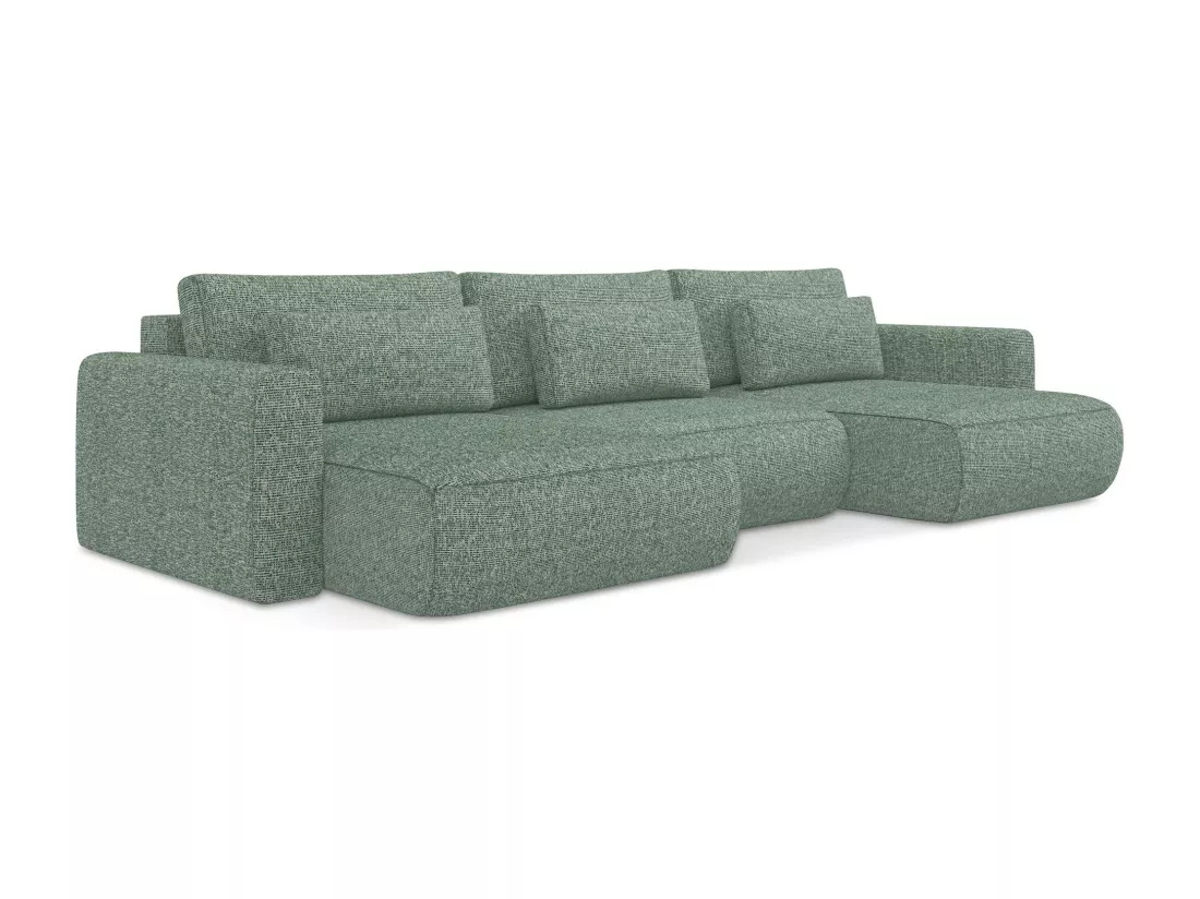 Canapé d'angle panoramique convertible en tissu texturé - vert clair - KAPUA