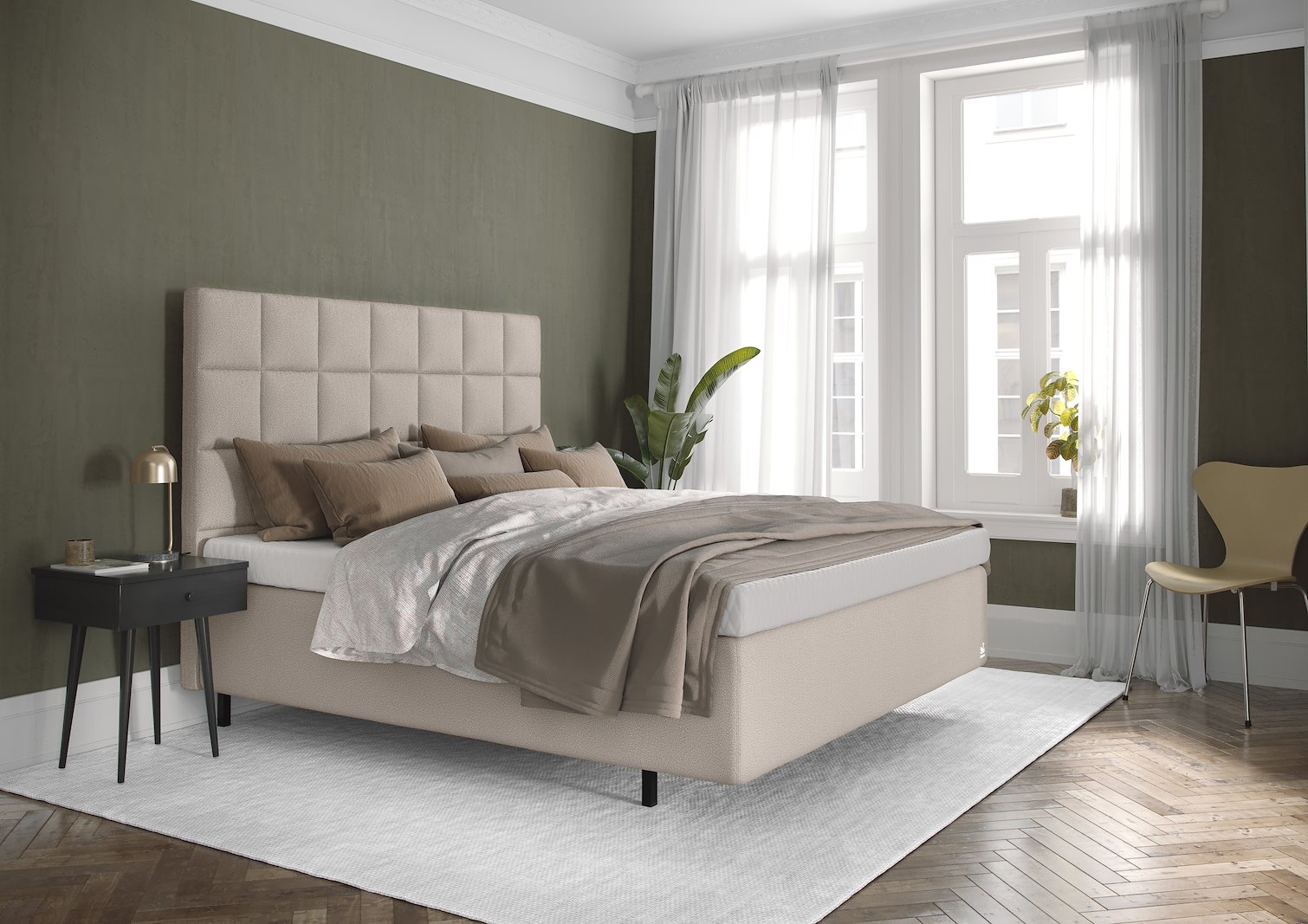 Zoe kontinentalseng Tekstil Dream Grey, Integrert overmadrass og Floating Legs