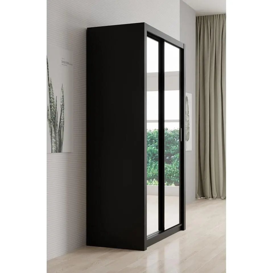 Meubella - Kledingkast Blake - Mat Zwart - 120 cm - Met spiegel