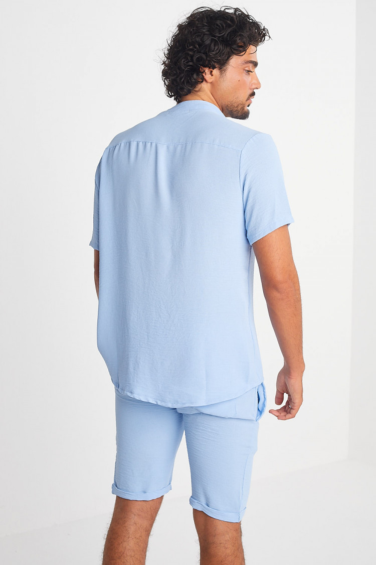 Ensemble 2 pièces chemise + short bleu clair en voile