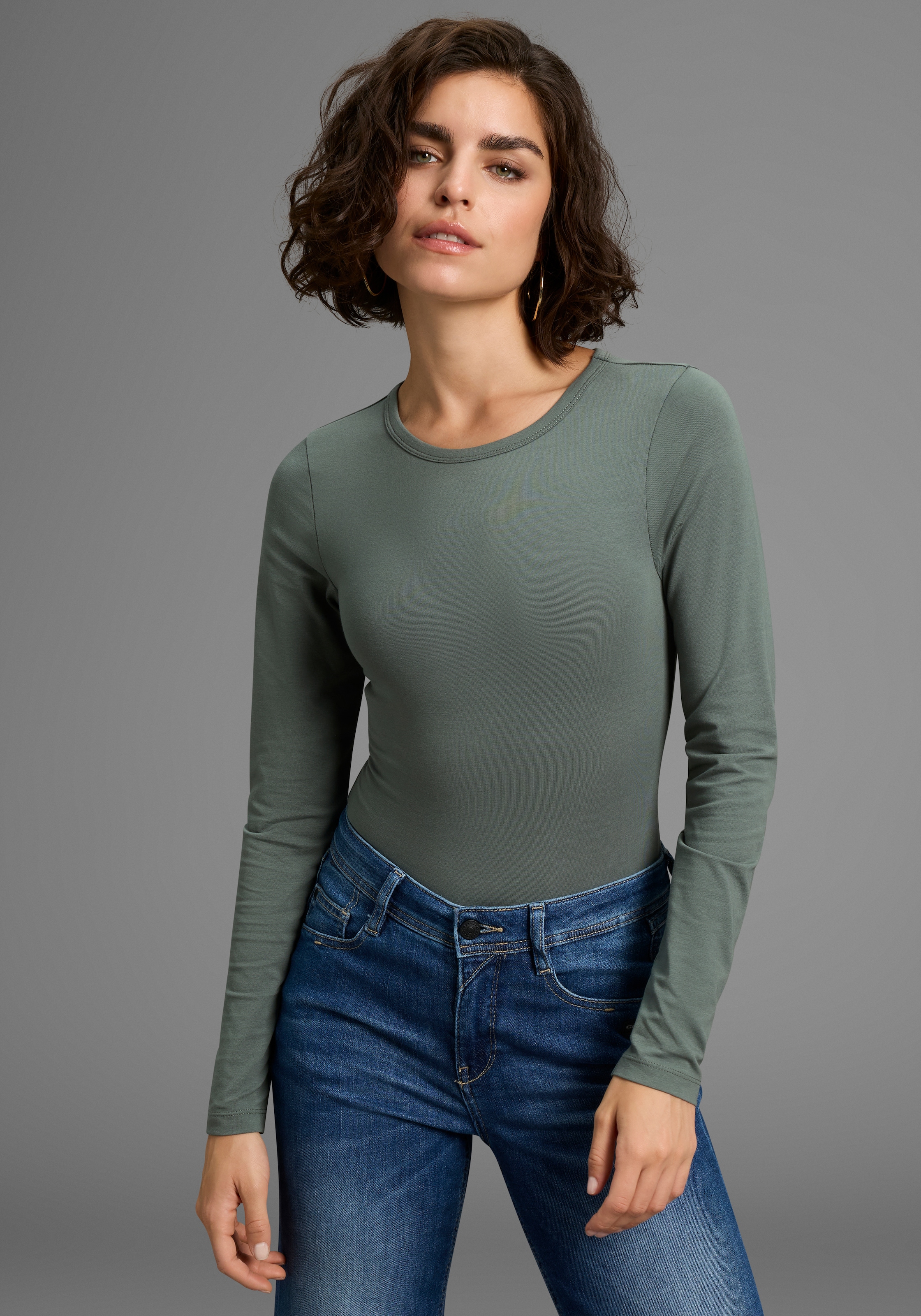 Laura Scott Langarmbody , Langarm,  figurbetont, Rundhalsausschnitt - NEUE FARBEN
