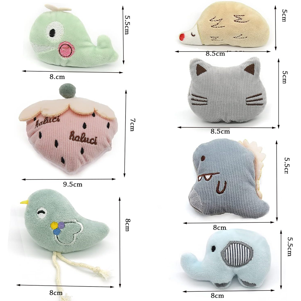 (7er Set) Catnip Katzen Spielzeug Süsse Mini Plüschtiere mit Minze - Pastell