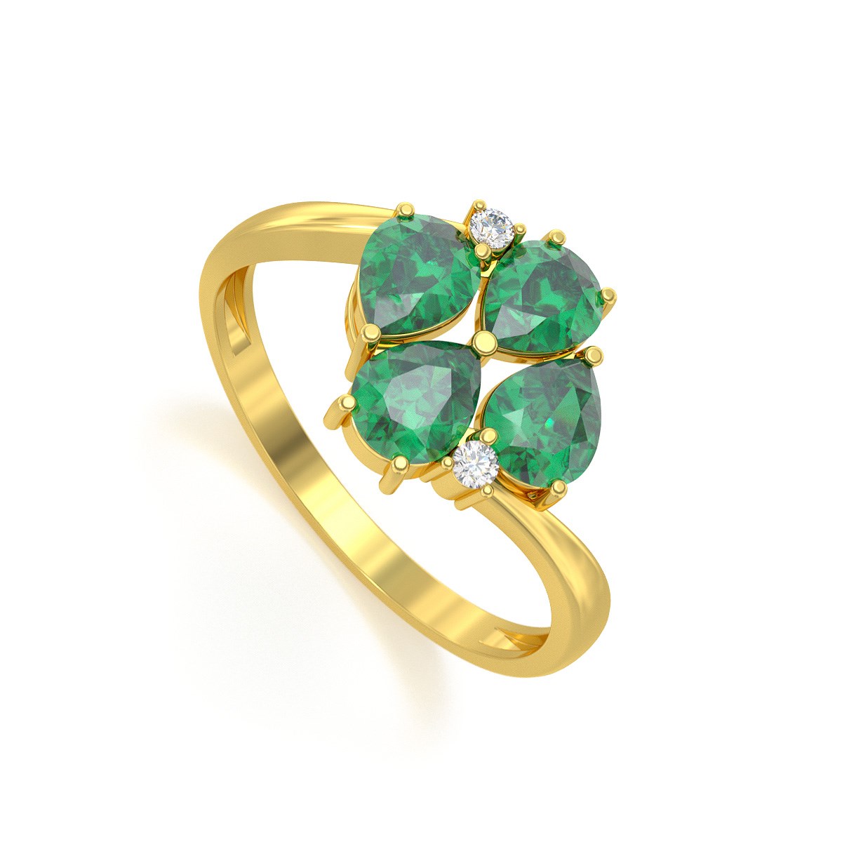 Bague ADEN Or 585 Jaune Emeraude et diamants 1.87grs