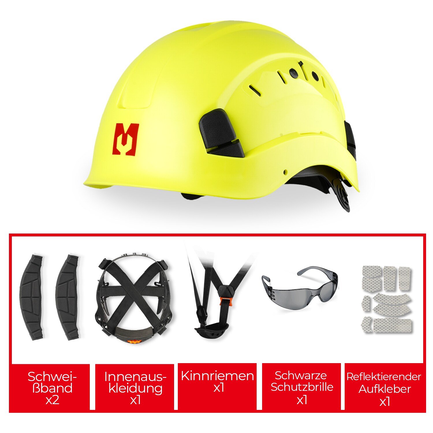 Mustbau Sicherheitshelm-Set - Schutzhelm mit Schutzbrille, Verstellbarer Kopfriemen von 53 bis 63 cm