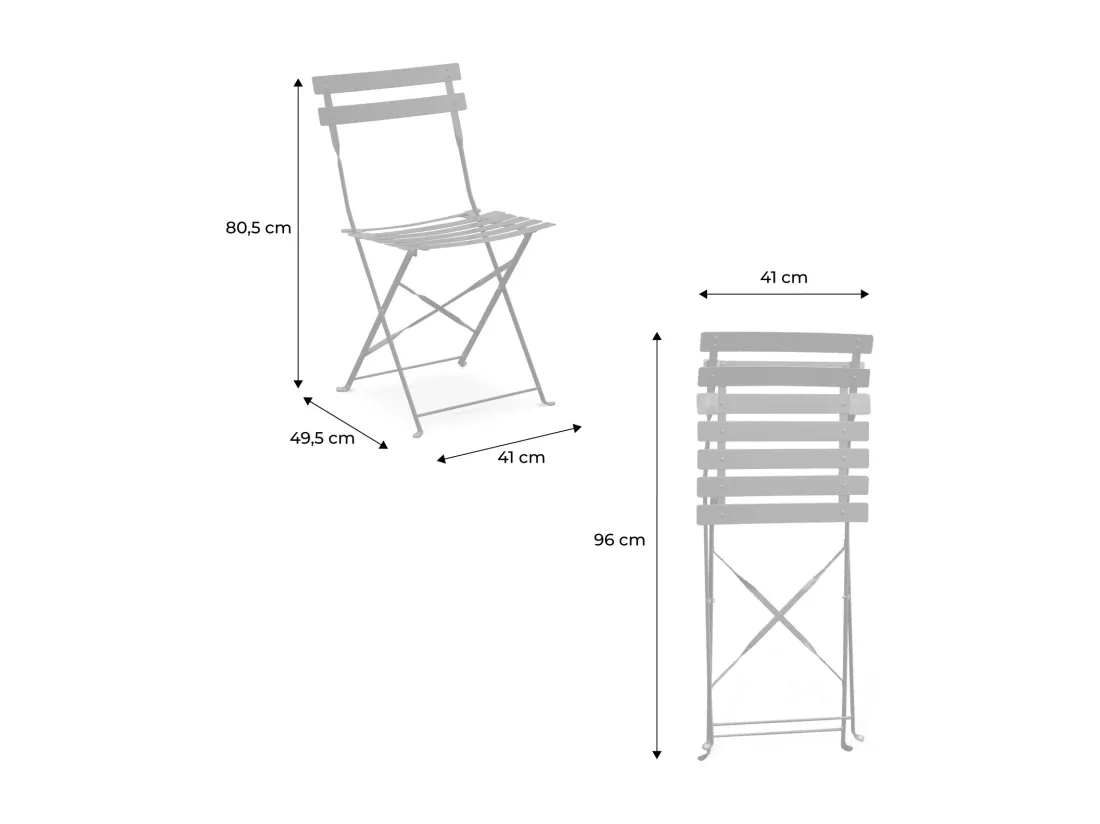 Table de jardin bistrot pliante métal + 4 assises 110 x 70cm. avec quatre chaises pliantes. acier thermolaqué