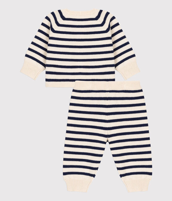 Ensemble 2 pièces à rayures marinières bébé en tricot laine et coton