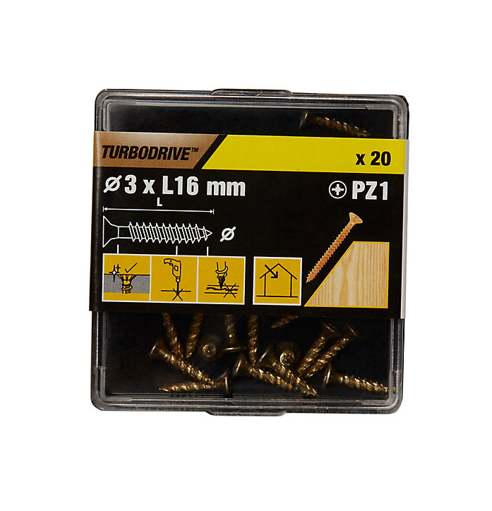 Vis à bois Turbodrive Premium pozidriv zinguée jaune 3x16 mm - 20 pièces
