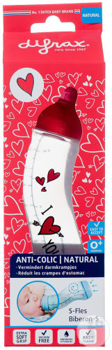 Difrax Biberon S Anti-Colique Natural 250ml I love You Rouge1 Pièce