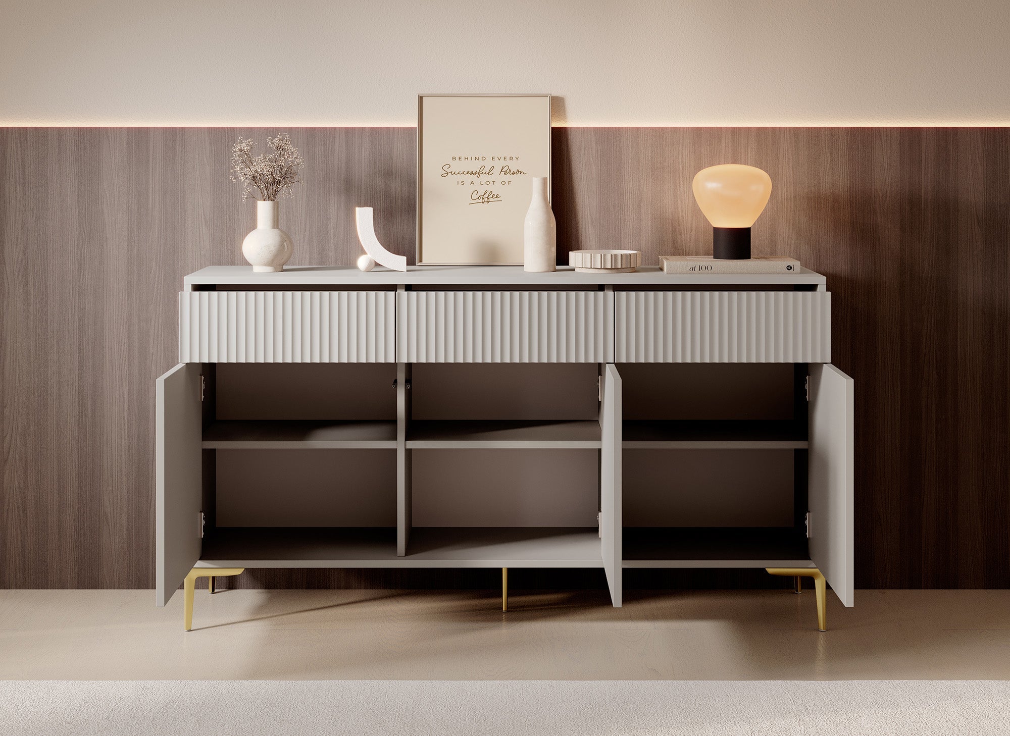 Meubella - Dressoir Five - Beige - 152 cm