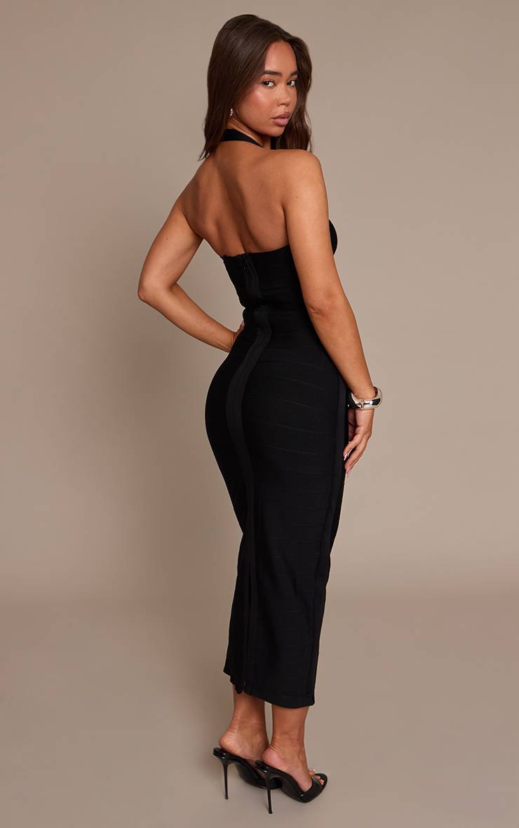 Noir Robe Maxi Moulante À Encolure Droite En Bandage
