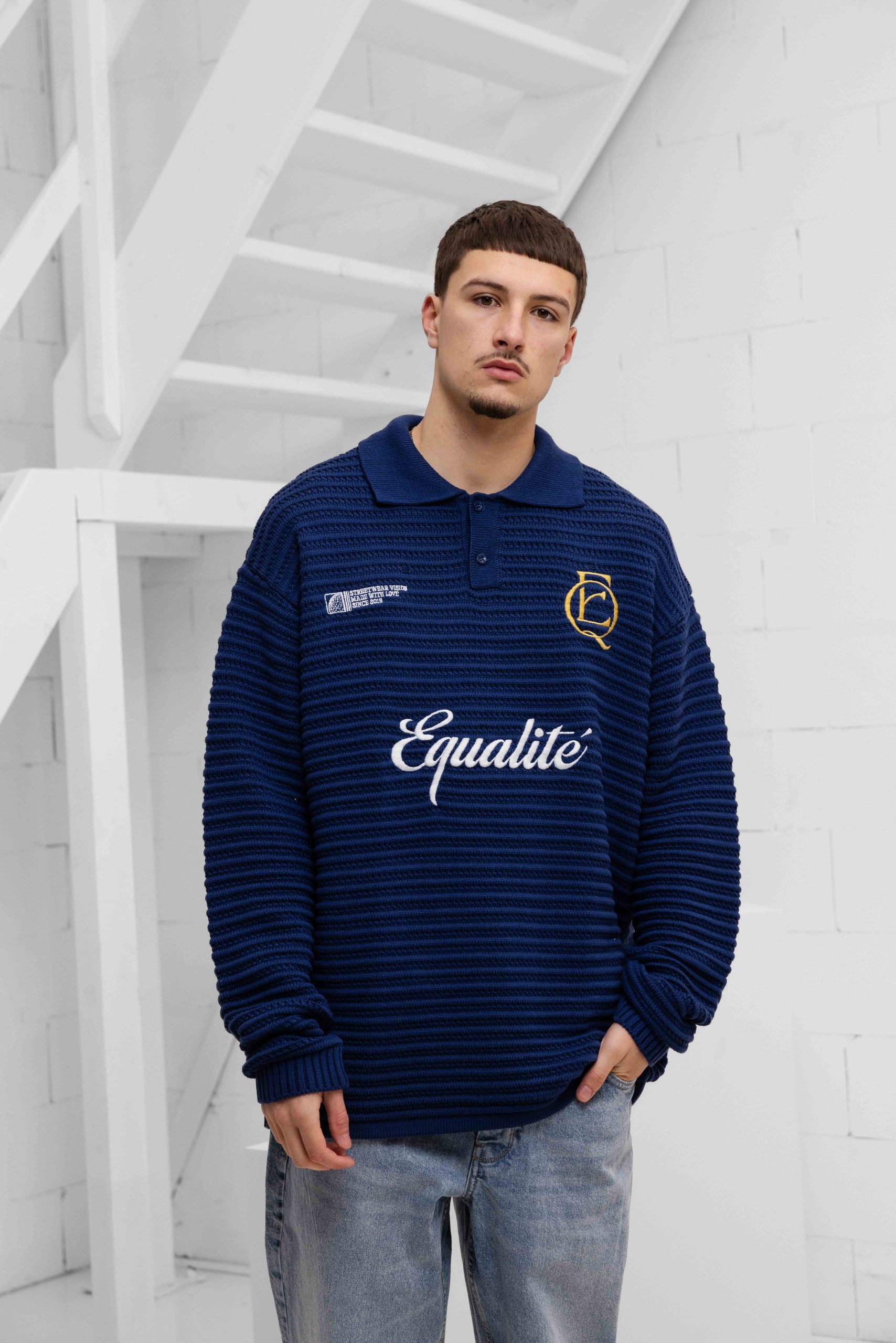 Equalité Heritage Rib Knit Polo Heren Donkerblauw