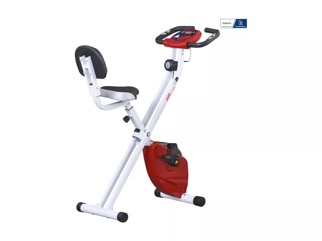 Vélo d'appartement pliable - collaboration Aosom.fr x FFHandball - 8 niv. résistance magnétique réglable - rouge