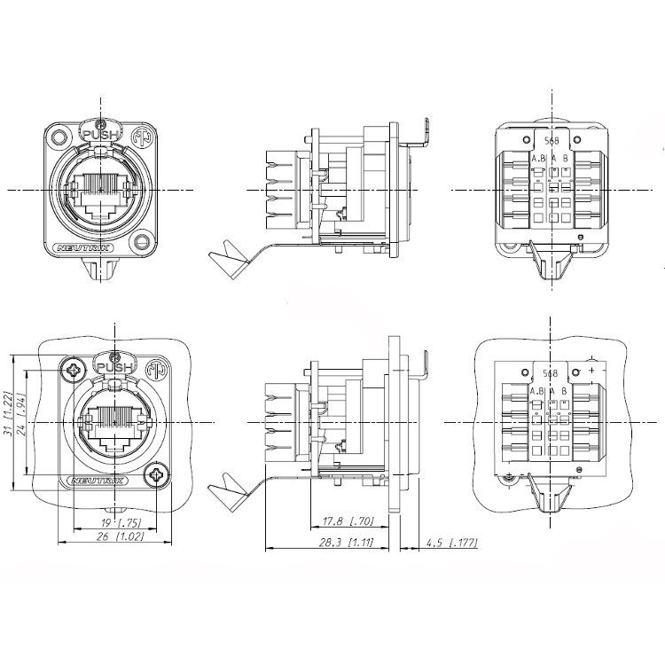 Neutrik NE8FDV-YK-B CAT5e etherCON chassisdeel female zwart