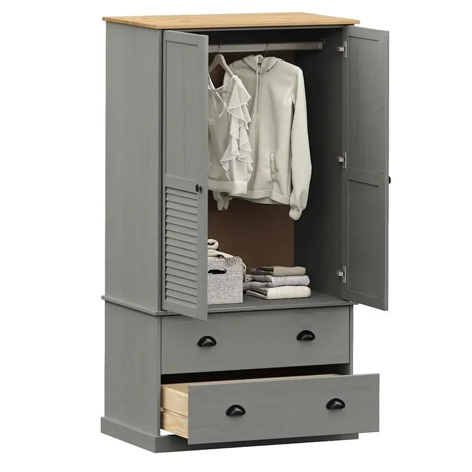 vidaXL - Kledingkast VIGO met 2 lades - Grenenhout - Grijs - 90x55x170 cm