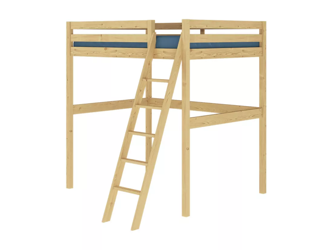 Pack lit mezzanine 2 places avec matelas 140x190 cm bois massif bois AARON