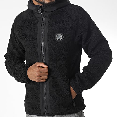 Veste Zippée Capuche Fourrure Mouton Oveja Noir