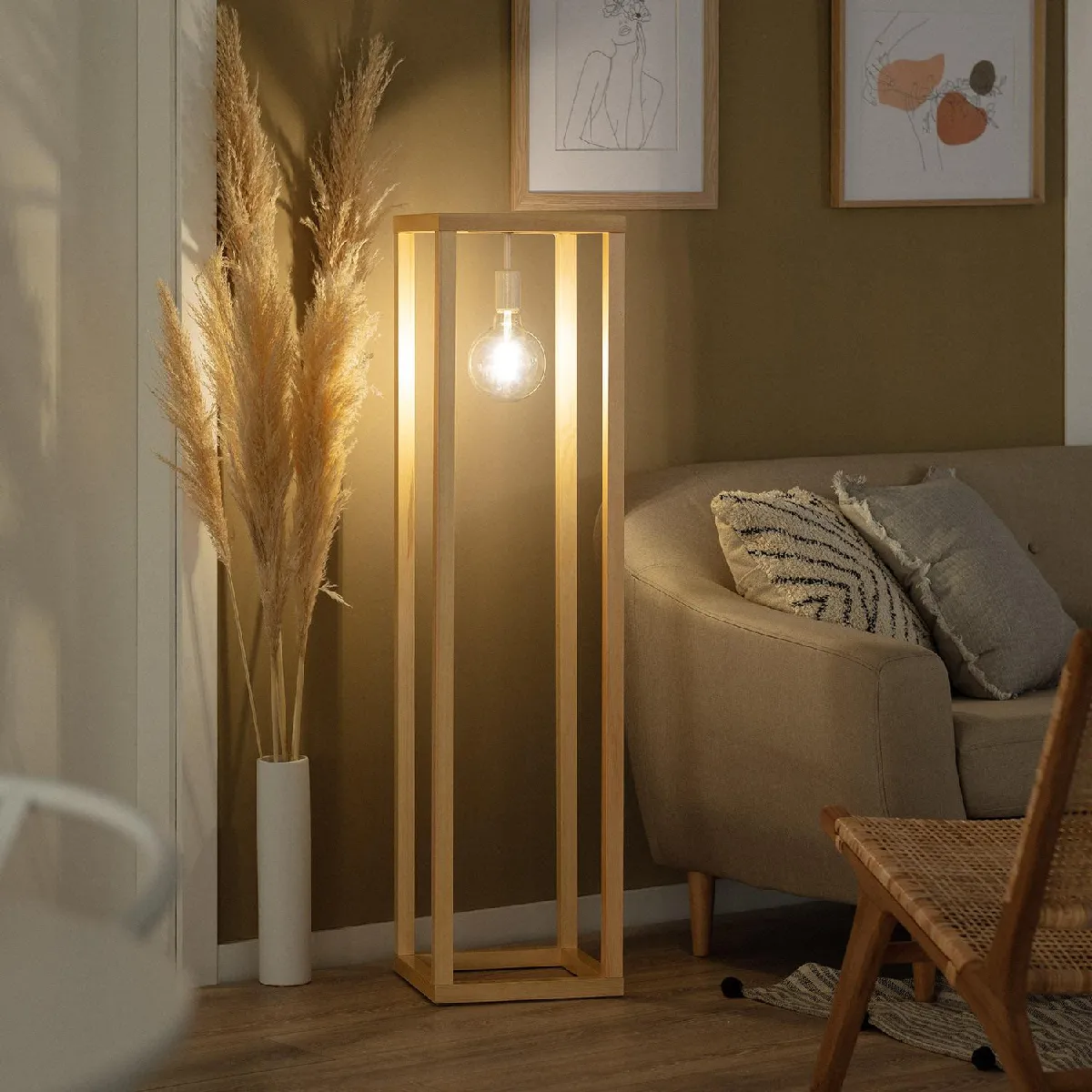 Ledkia Lampadaire Bois Coba
