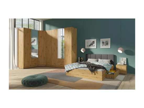 Dressing d'angle complet collection KANELLE coloris chêne clair.