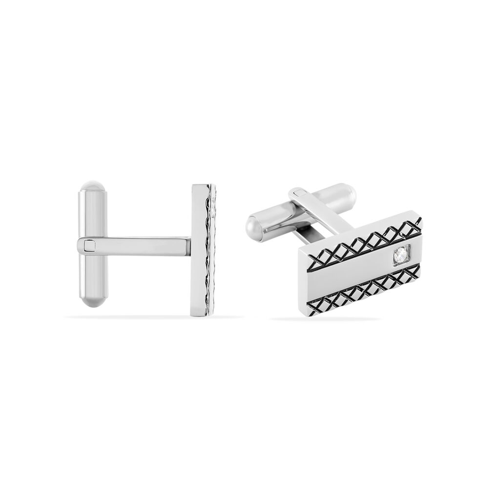 Boutons De Manchette Clement Acier Blanc Oxyde De Zirconium