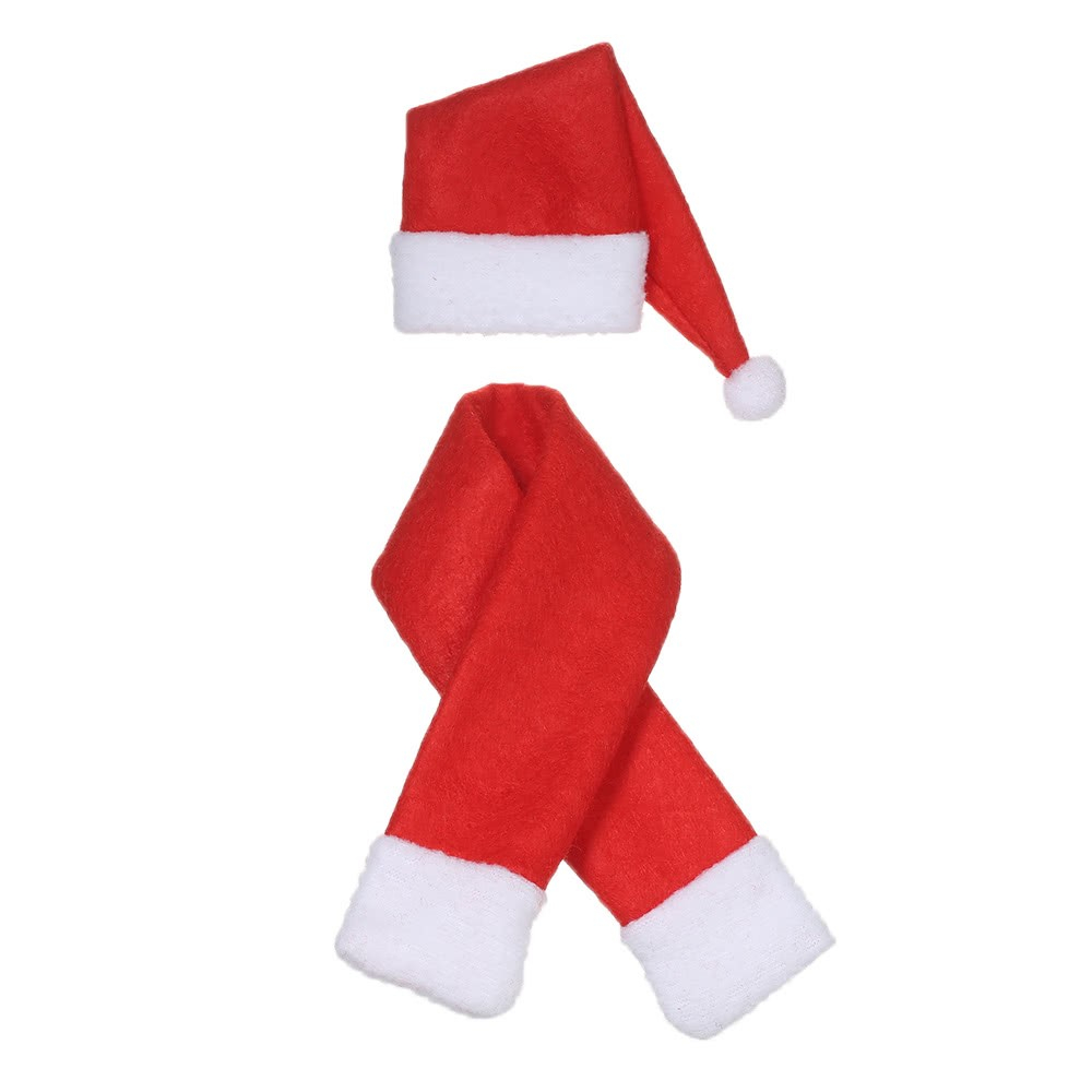(2-tlg. Set) Weinflaschenanzug Sektflaschen Deko Überzug Weihnachtskostüm - Nikolaus Mütze / Schal