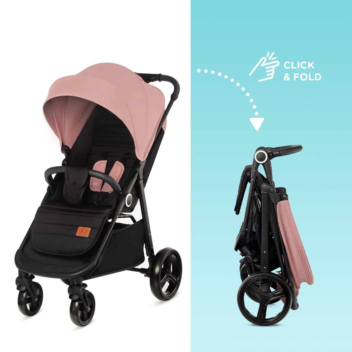 Kinderkraft GRANDE PLUS Kinderkraft buggy von Geburt bis 22 kg, Zusammenklappen mit einer Hand, Liegeposition, großes Verdeck mit Fenster, alle 4 Räder gedämpft, geräumige Sitz, Grau
