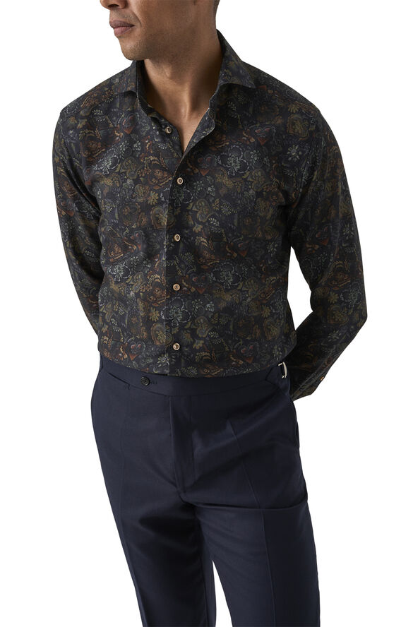 ETON Contemporary Fit Floral Merino Wool Shirt Brun