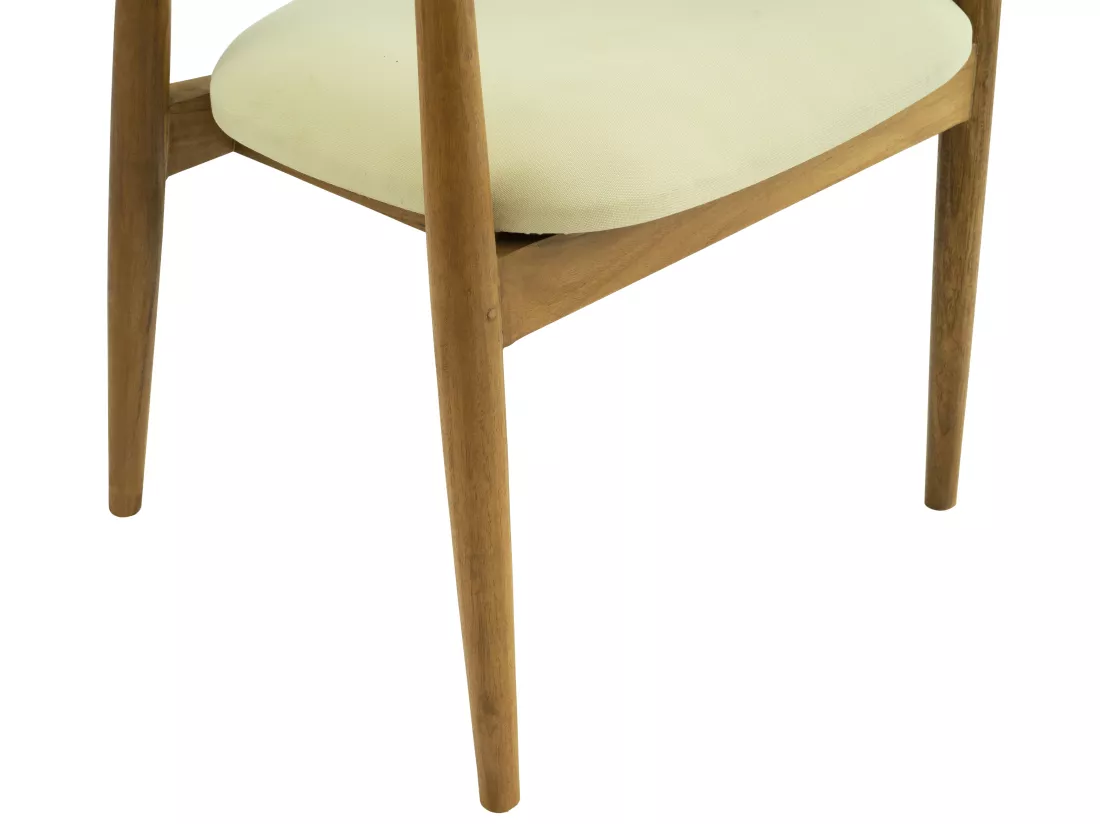 Chaise avec accoudoirs en teck et tissu - Naturel et crème - SOUADY