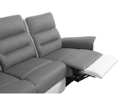Canapé de Relaxation 3 places en Microfibre et Simili Léon - Blanc et gris - L191 x 94 x 100cm - Loungitude