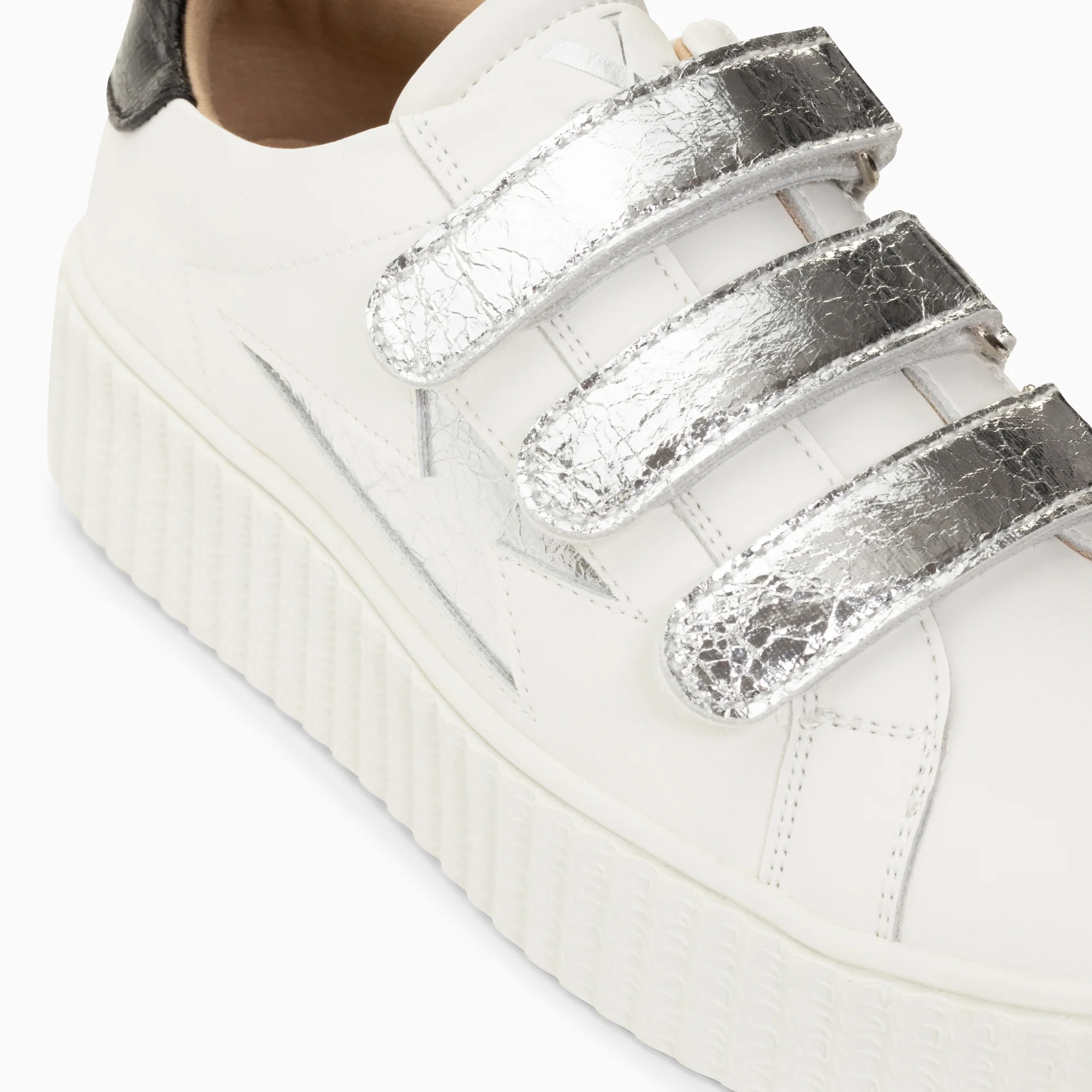 Sneakers-Baskets éclair Marilou blanc et argent à scratchs