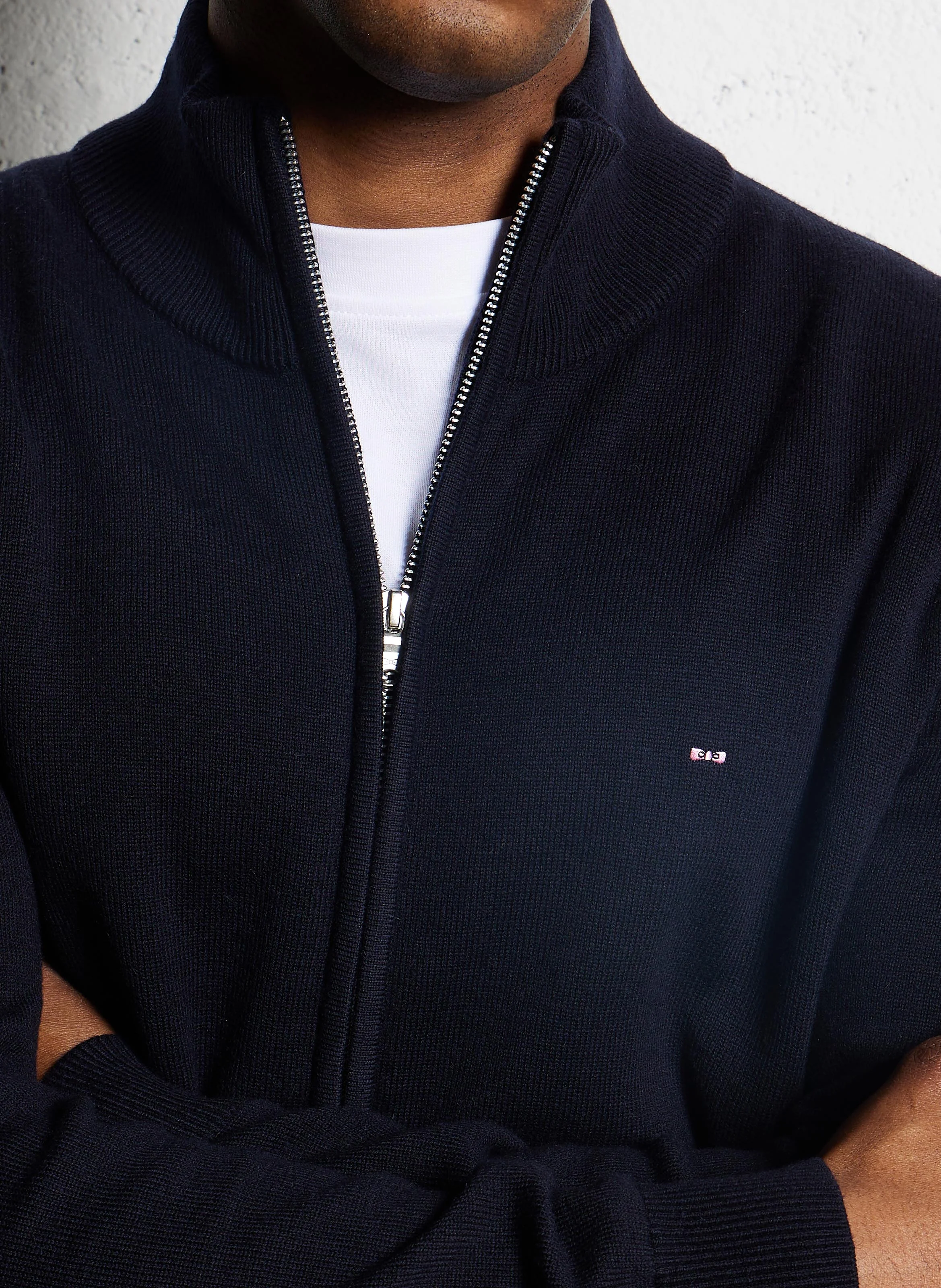 Gilet zippé regular en laine et coton | Bleu