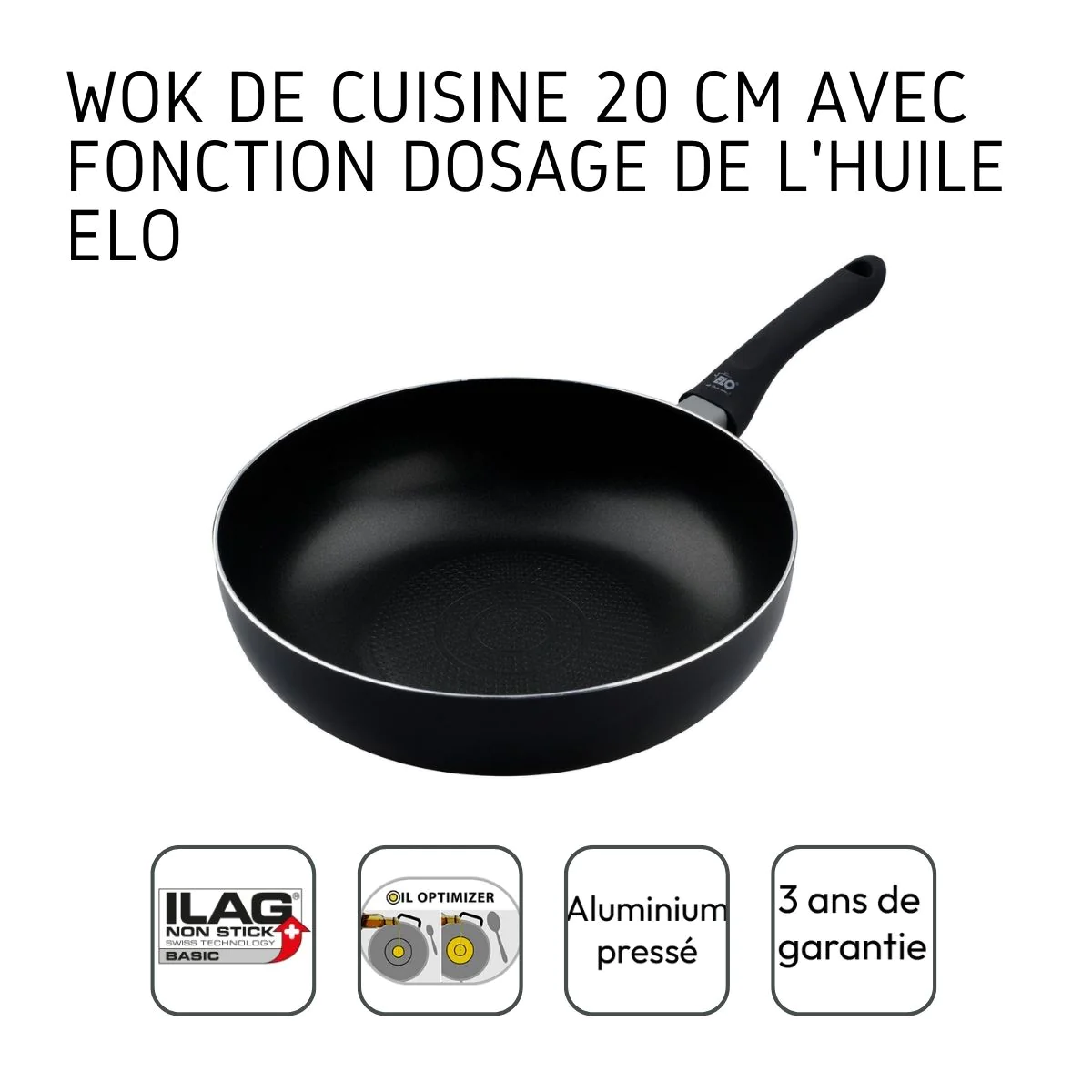 Poêle wok 20 cm en aluminium pressé Smart Life Elo