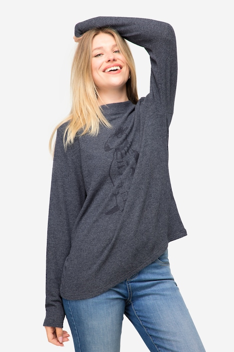 Sweatshirt, Vogel-Print, Stehkragen, Langarm, OEKO-TEX