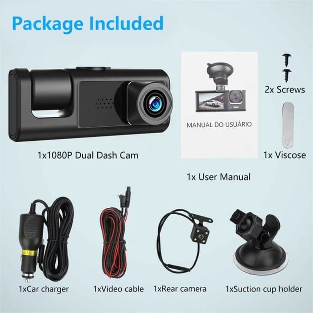 Bilkamera 3 objektiv vidvinkel 1080P HD bil DVR Dash Cam parkeringsskærm