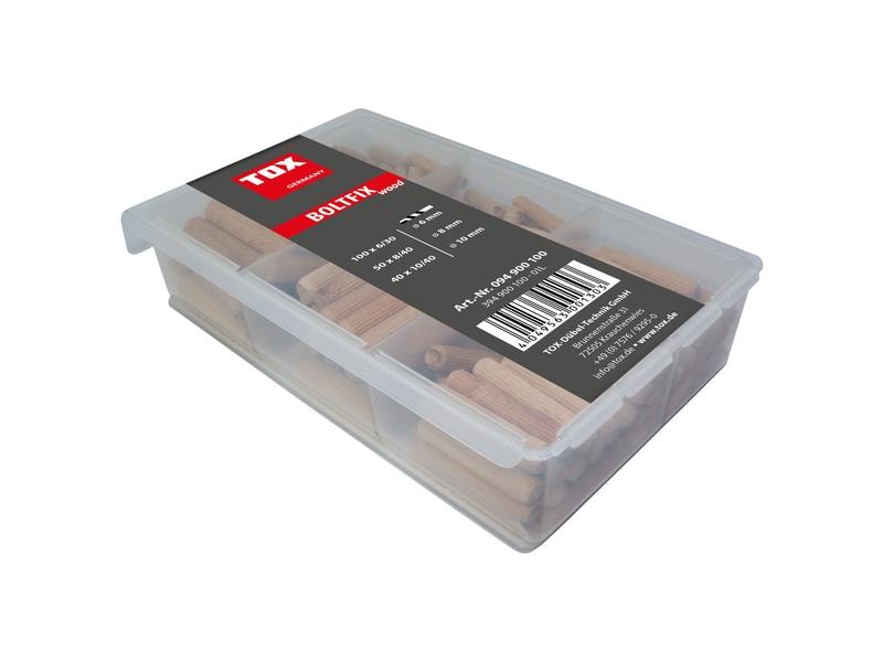 Tox-Dübel Dübel Boltfix Sortiment, 190 Stück Holzdübel. Riffeldübel aus massiver Buche