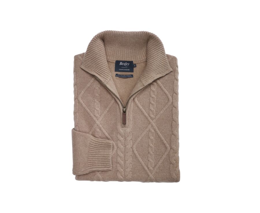 Pull laine col zippé homme  Beige chiné - KENTH