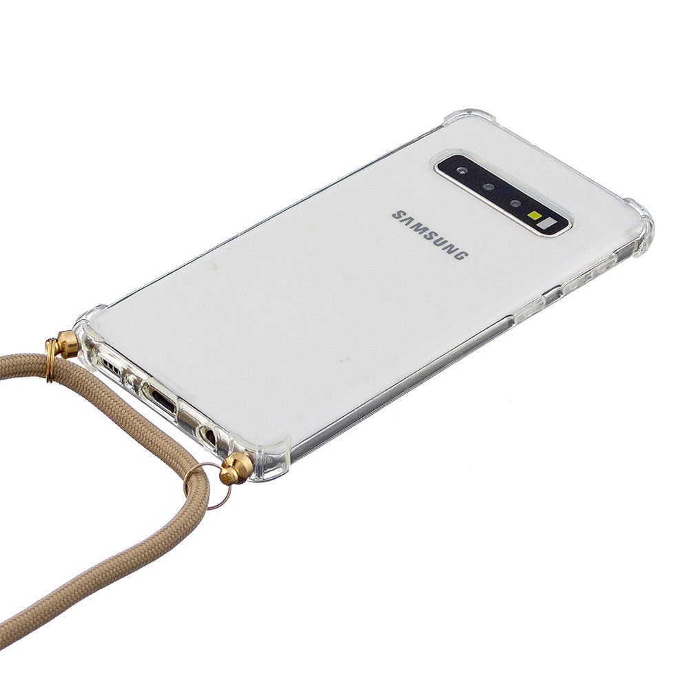 Samsung Galaxy S10 Necklace Gummi Hülle Air Cushion Fallschutz   Handykette (150cm) - Beige / Gold