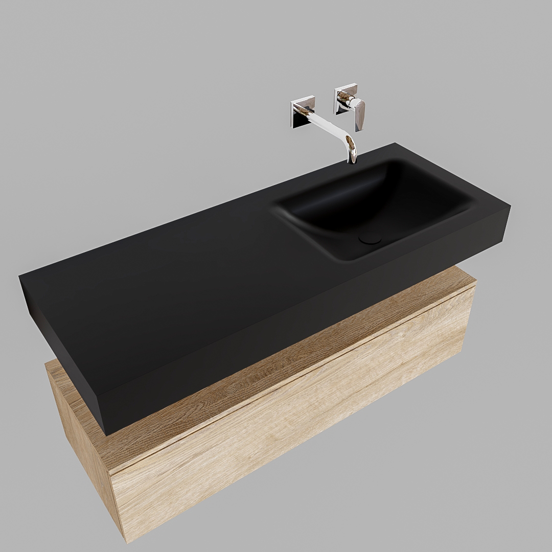 Zaro ALAN vrijhangende wastafel 120cm met wasbak Enkel rechts en onderkast in kleur washed oak 1 lade(s)