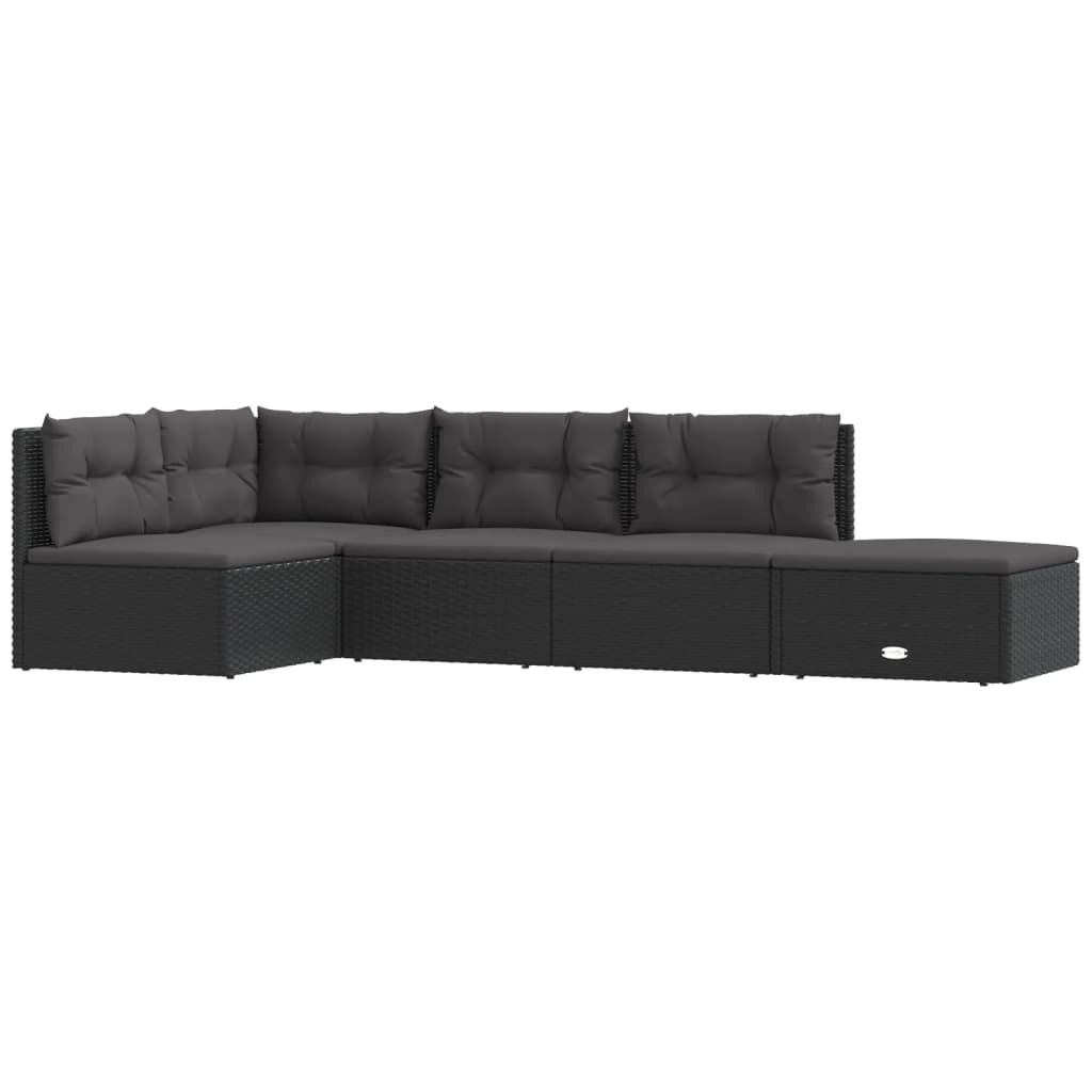 Salon de jardin meuble d'extérieur ensemble de mobilier 5 pièces avec coussins noir résine tressée