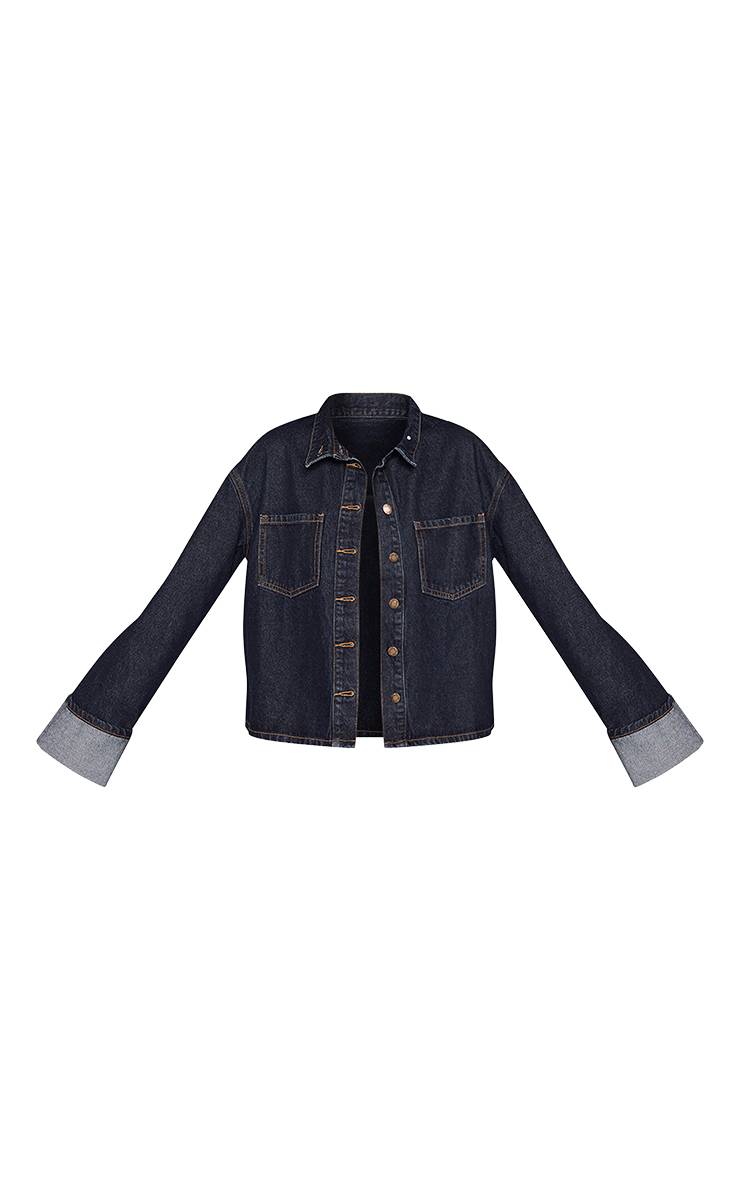 Raw Indigo Veste En Jean Courte Avec Revers Aux Poignets Pour Grandes Tailles