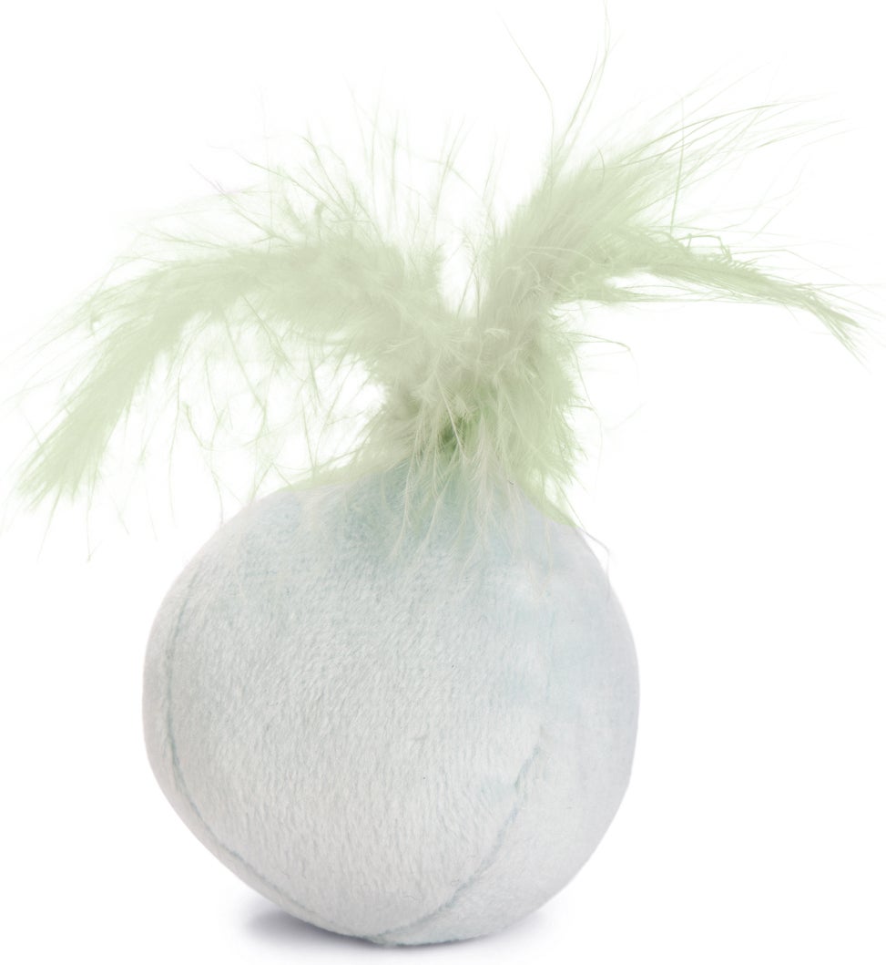 Beeztees kattenspeelgoed speelbal met veer Rizo grijs D 5 H 12 cm