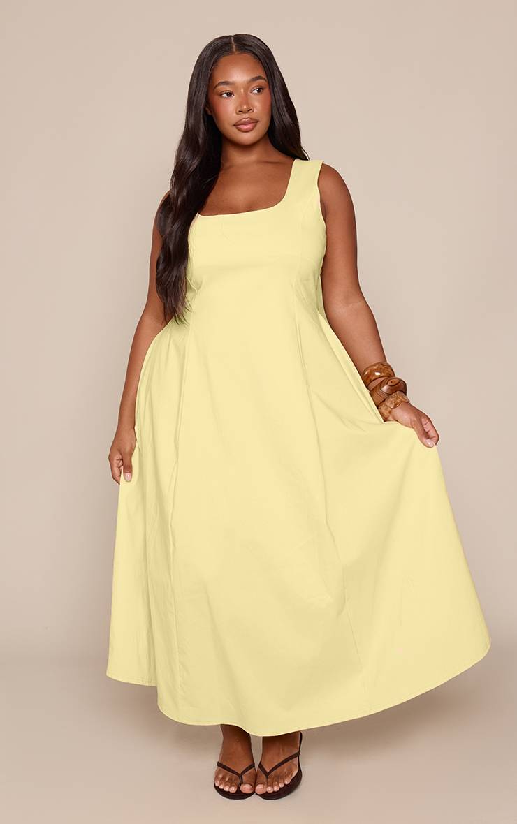 Citron Robe Longue Grande Taille Sans Manches À Encolure Carrée
