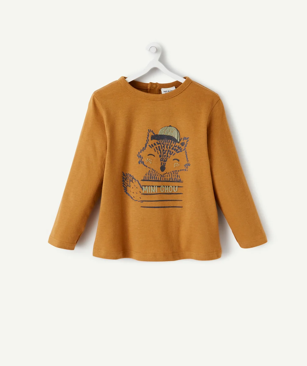 T-SHIRT EN FIBRES RECYCLÉES MARRON AVEC RENARD BÉBÉ GARÇON