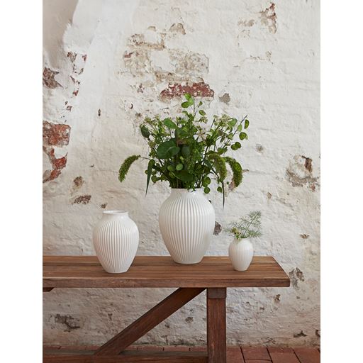Knabstrup Riflet Vase, Hvid, H20 cm