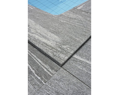 FLAIRSTONE Zwembadrand Arctic Gneiss grijs hoekstuk binnen afgerond 60x35 / 60x35 x 3 cm