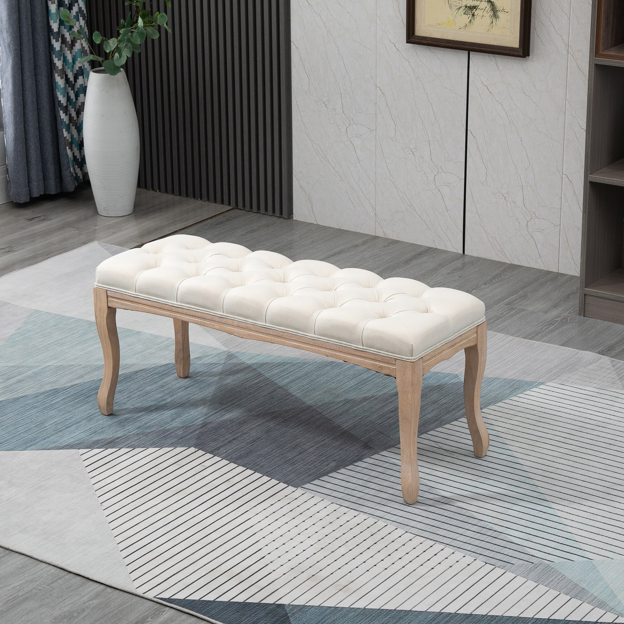 HOMCOM Polsterbank mit getufteten Design beige 110B x 38T x 49H cm