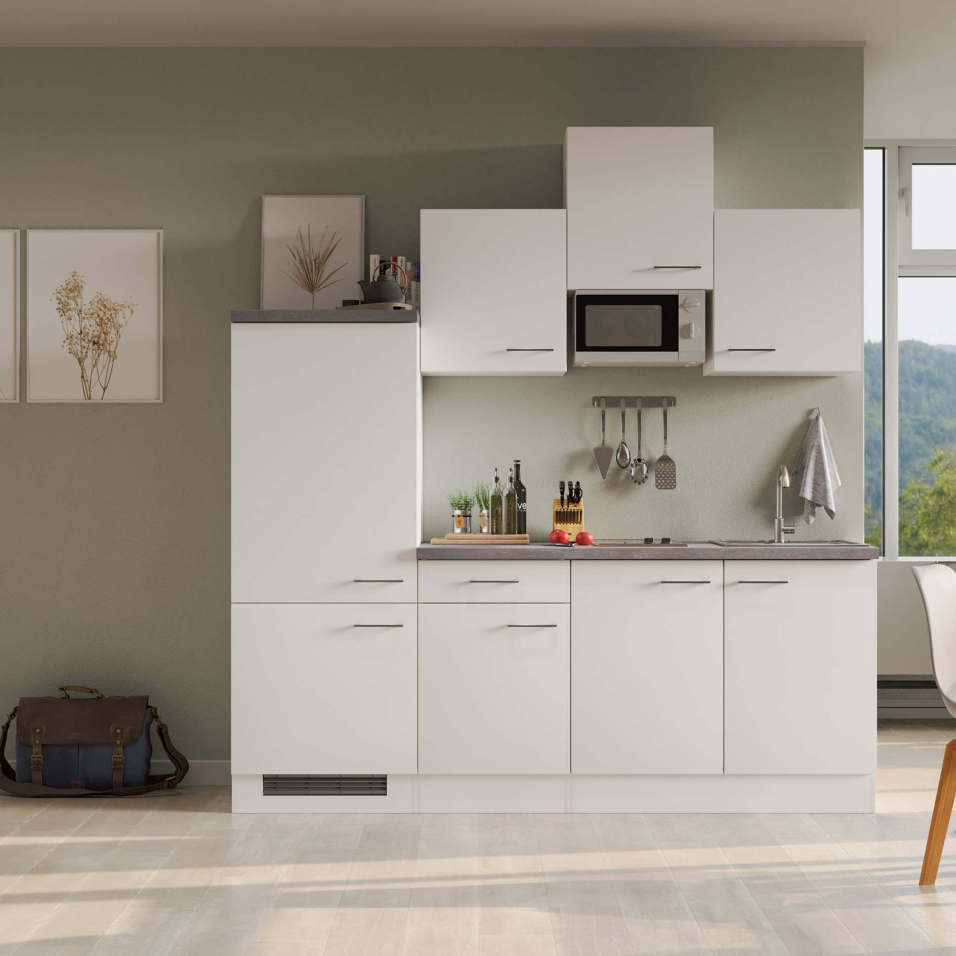 Küchenblock ELEA - weiß - mit E-Geräten - 210 cm