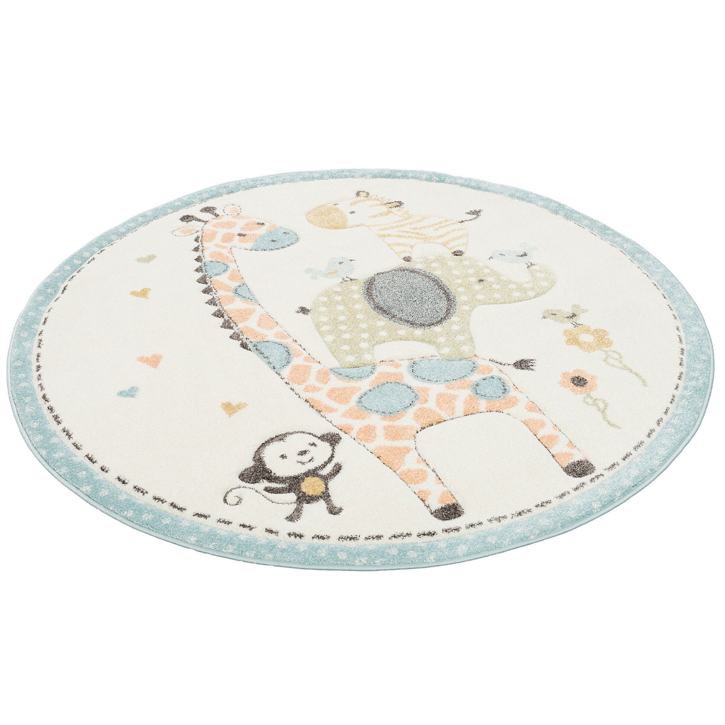 Pergamon Kinder Teppich Maui Kids Safari Tiere Bunt Rund Bunt