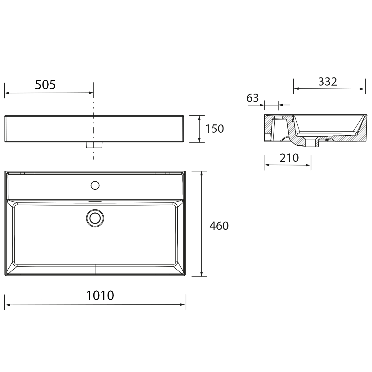 Muebles Veneto keramische wastafel 101x46x12cm wit