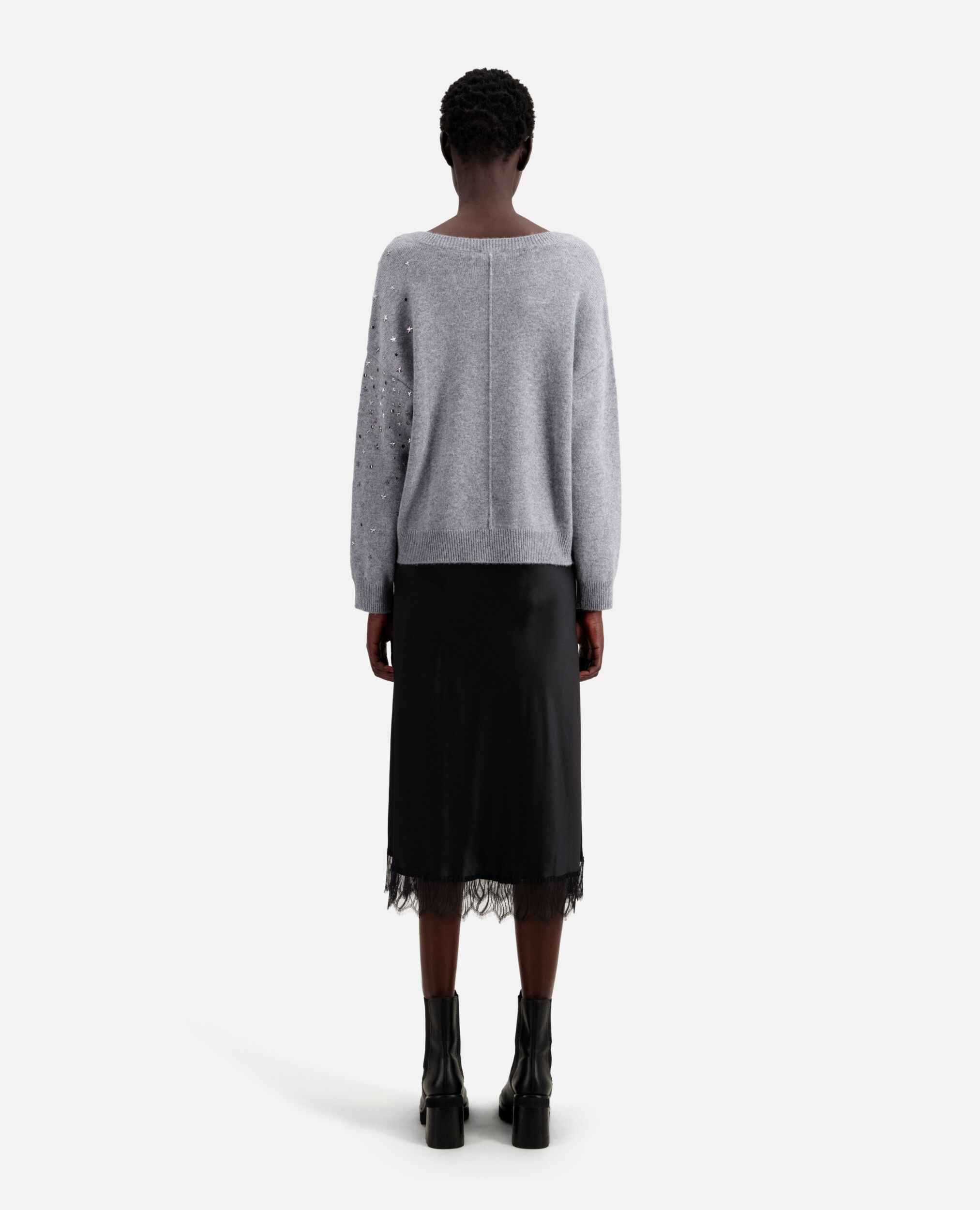 Grey sweater in cashmere-blend with stars