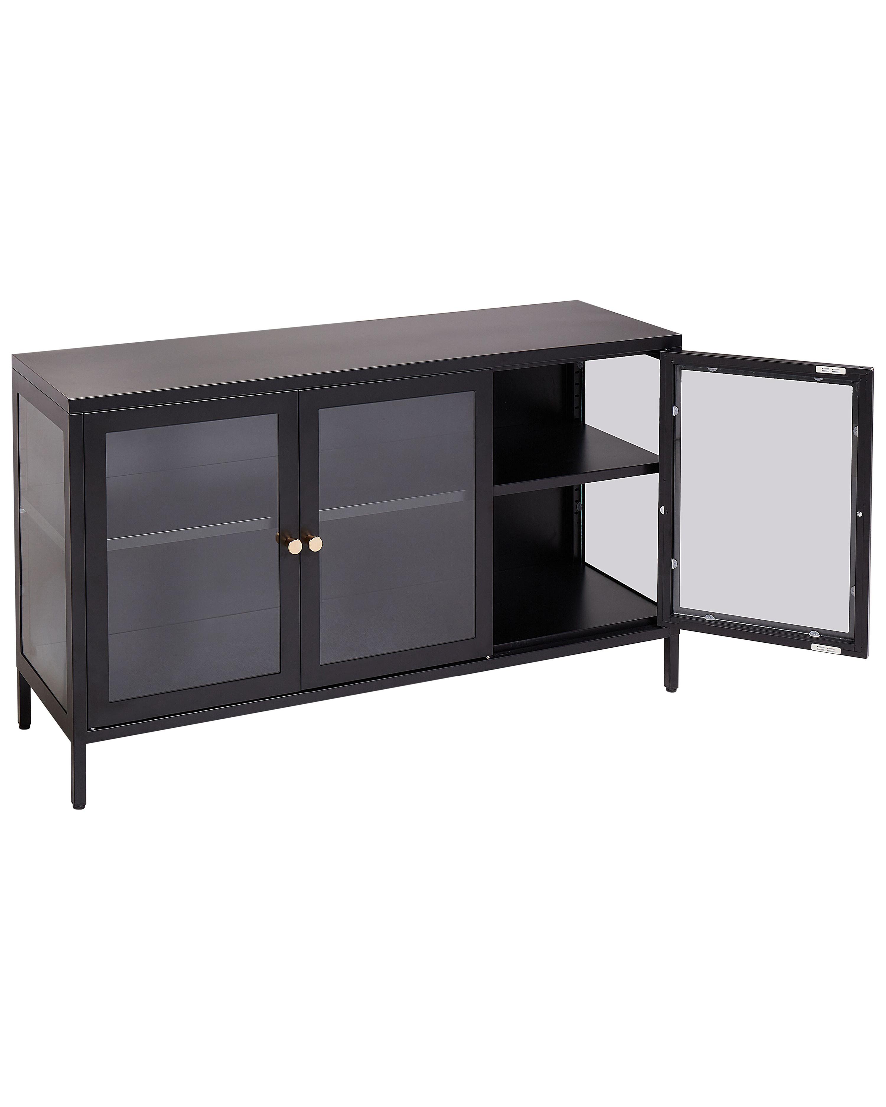 Dressoir met glazen deuren NEWPORT Metaal 115 cm Zwart
